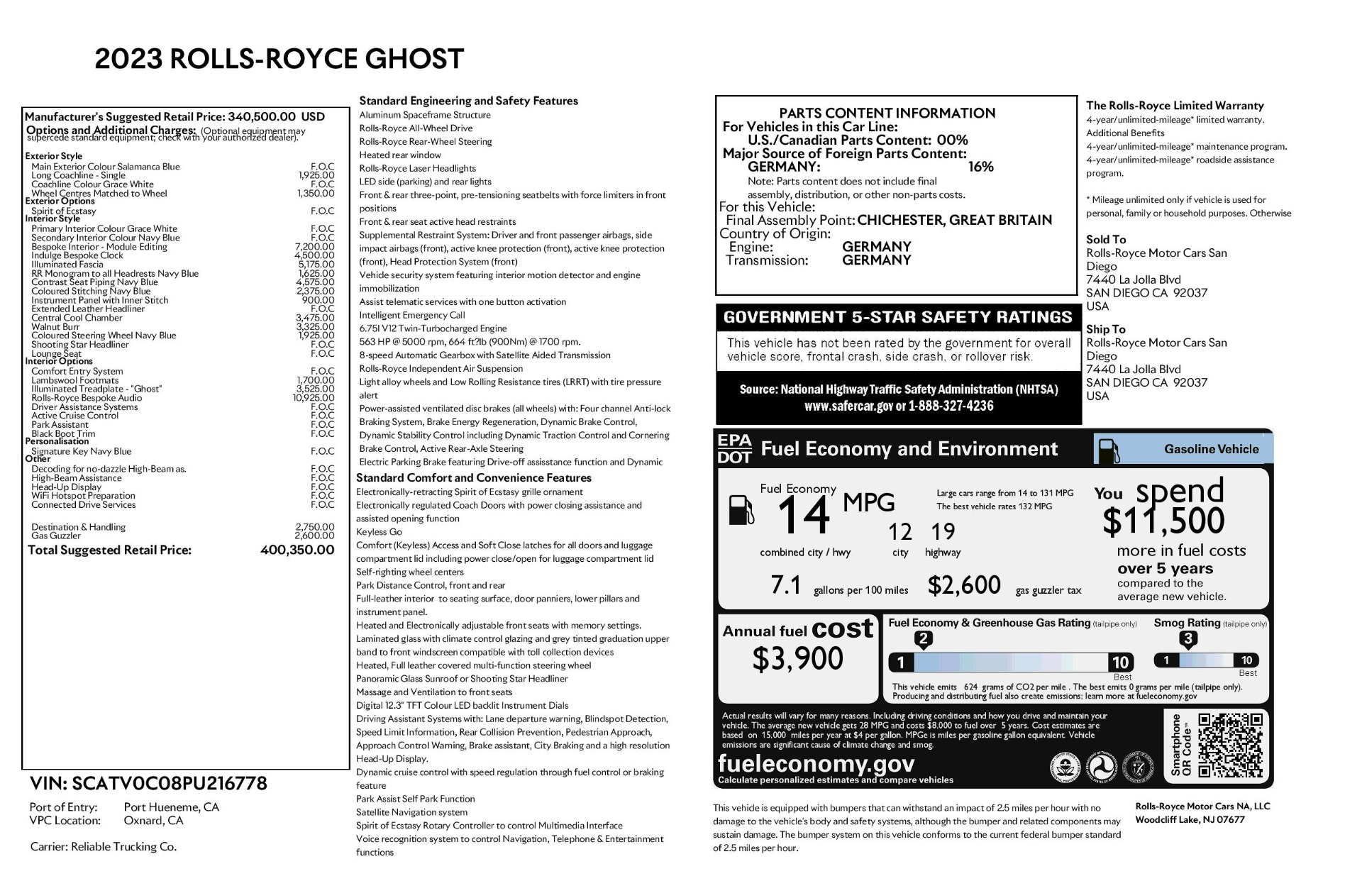 New 2023 Rolls-Royce Ghost For Sale $400,350